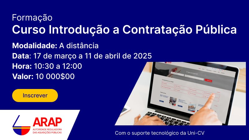 Inscrições aberta para a formação online no Curso de Introdução a Contratação Pública