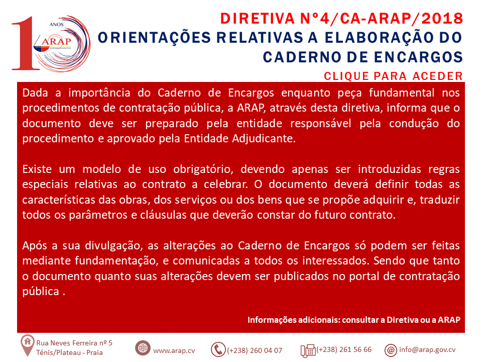 Publicada a Diretiva com orientações relativas a elaboração do Caderno de Encargos