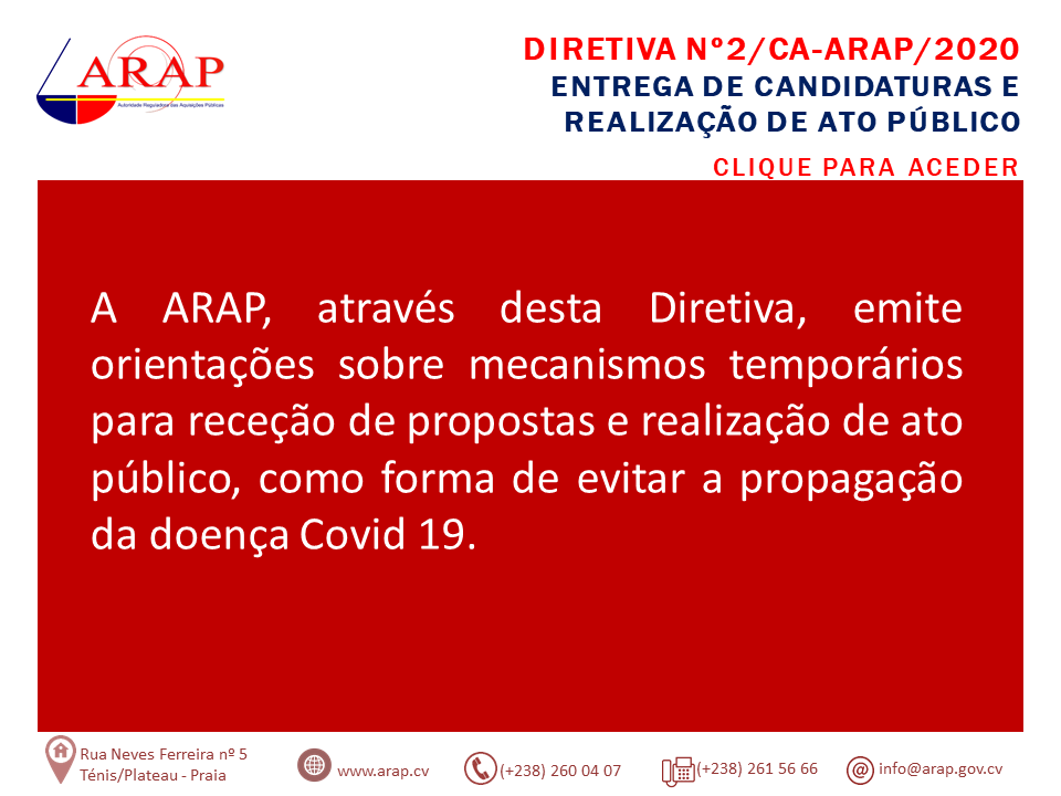 Publicada a Diretiva 2/2020 sobre mecanismo temporário de receção de propostas e realização de ato público