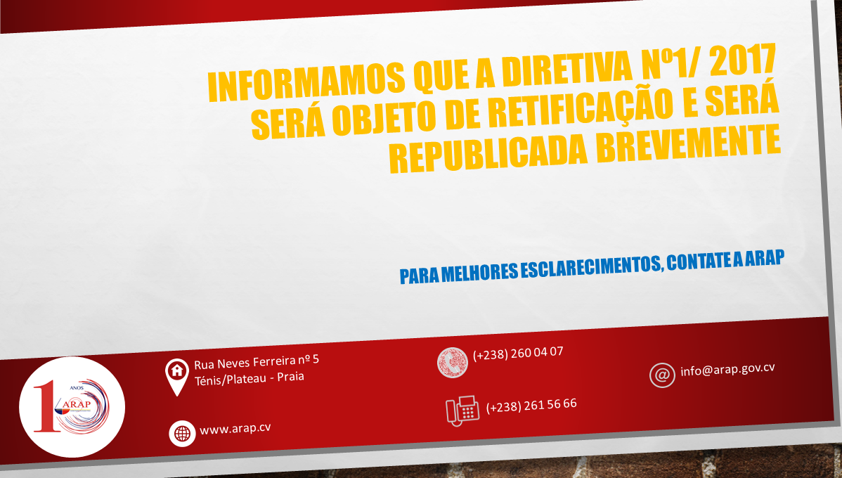 Aviso de retificação da Diretiva 1/2017